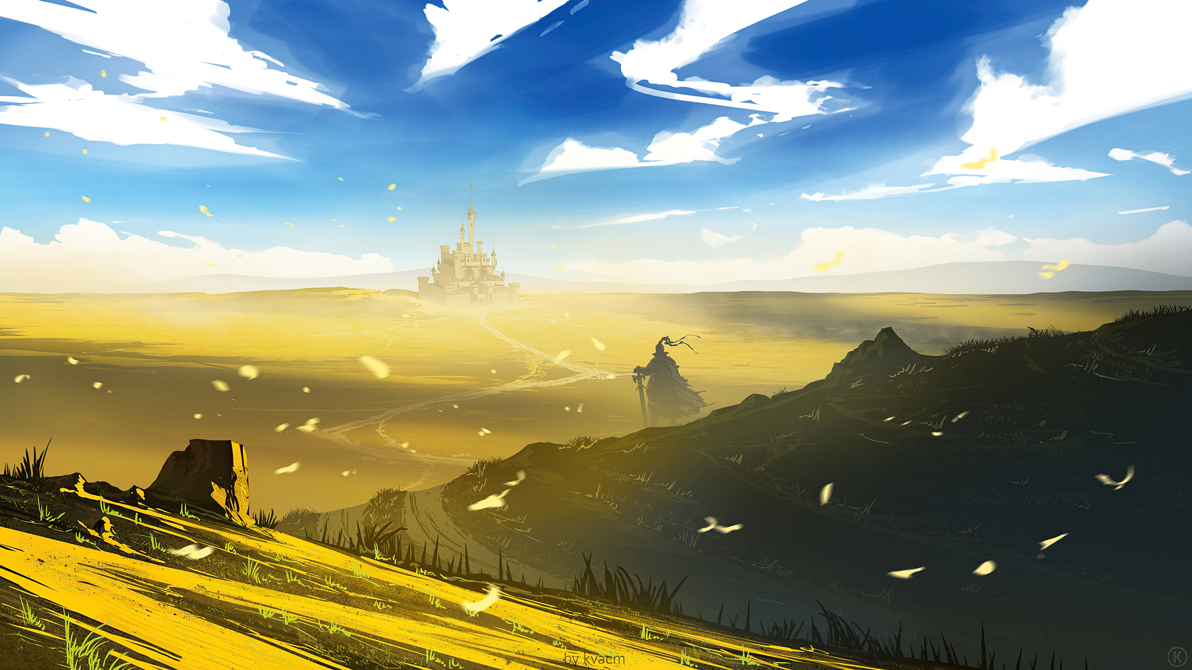 3840x2160 Knight Warrior watching Castle Illustration Wallpaper, HD Fantasy 4K Wallpaper, Image and Background