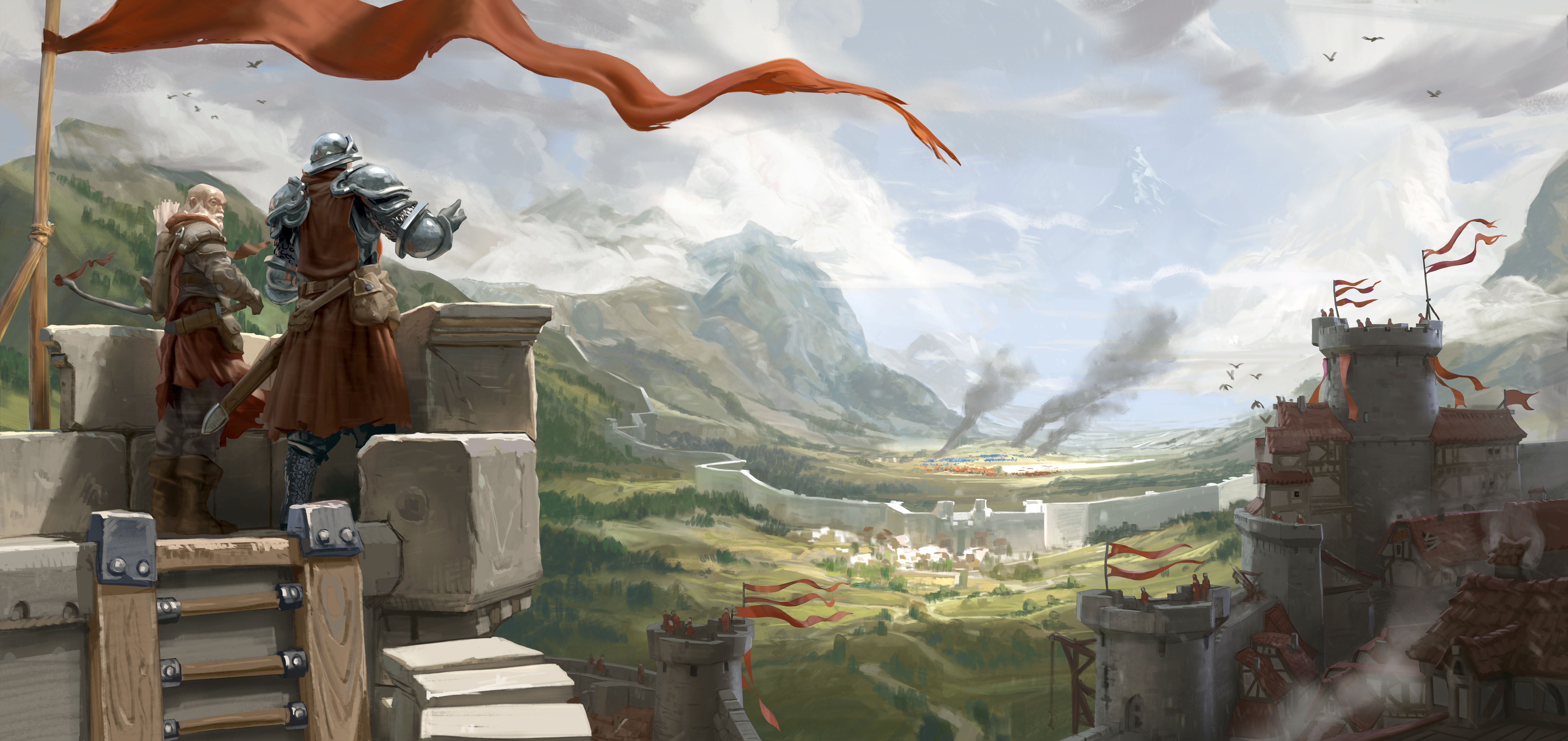 7000x3307 Phone wallpaper: Knight, Video Game, Albion Online, Castle, Landscape, Warrior 799346