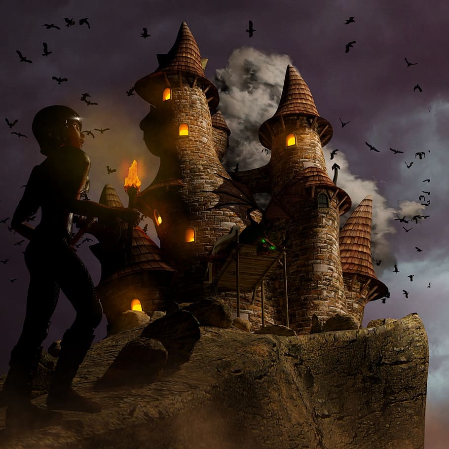 910x910 HD Wallpaper: Dragons, Castle, Knight, Fire Breathing Dragon, Mythical Creatures