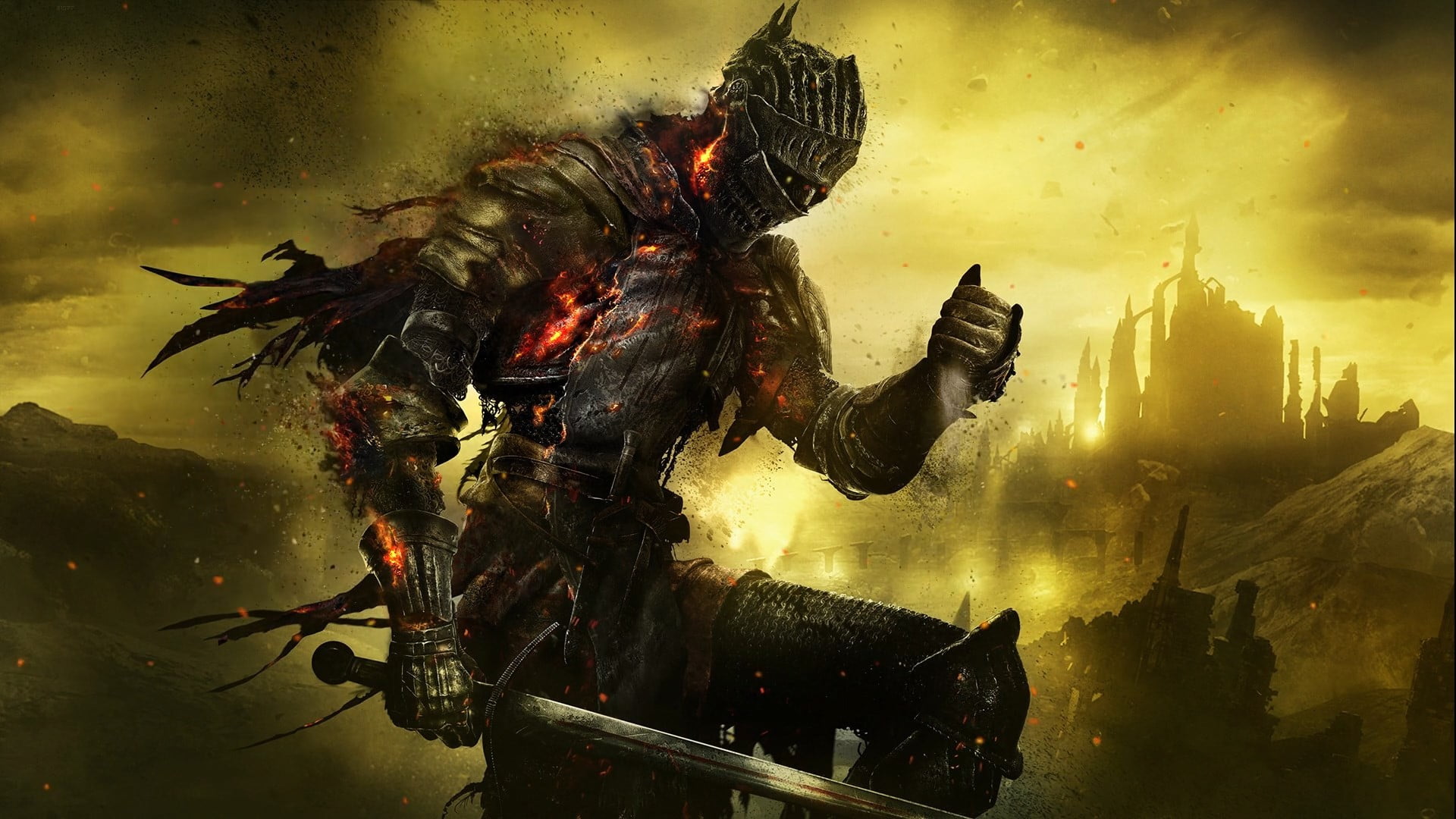 1920x1080 Knight holding sword wallpaper, landscape, Dark Souls III, castle, fire HD wallpaper