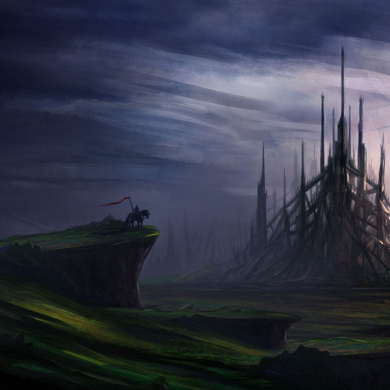1280x1280 Download wallpaper 1280x1280 knight, horseman, horse, castle, art ipad, ipad ipad mini for parallax HD background