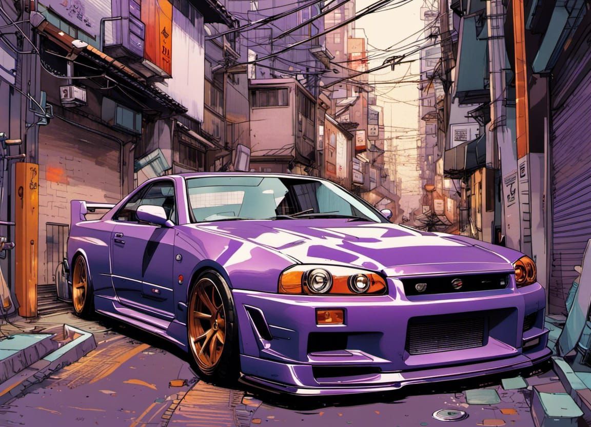 1152x832 Purple Nissan Skyline GTR34