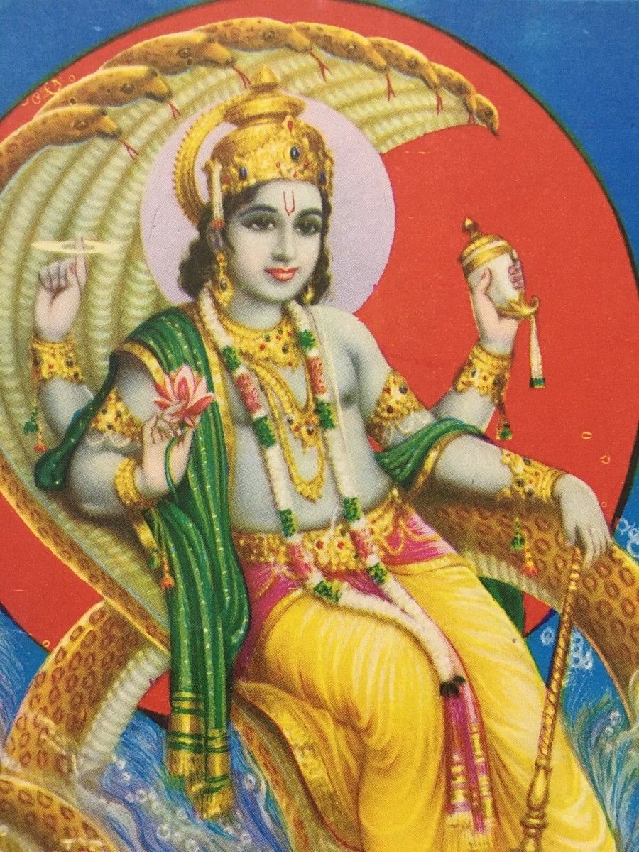 900x1200 India 60's Vintage Print LORD VISHNU 5in x 7in