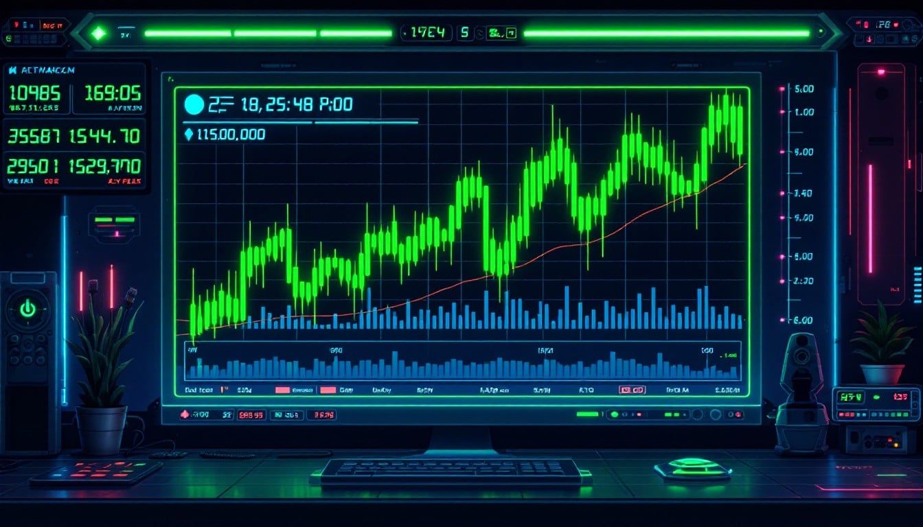 1344x768 Free Neon Trading Terminal Image, Trading, Pixelart