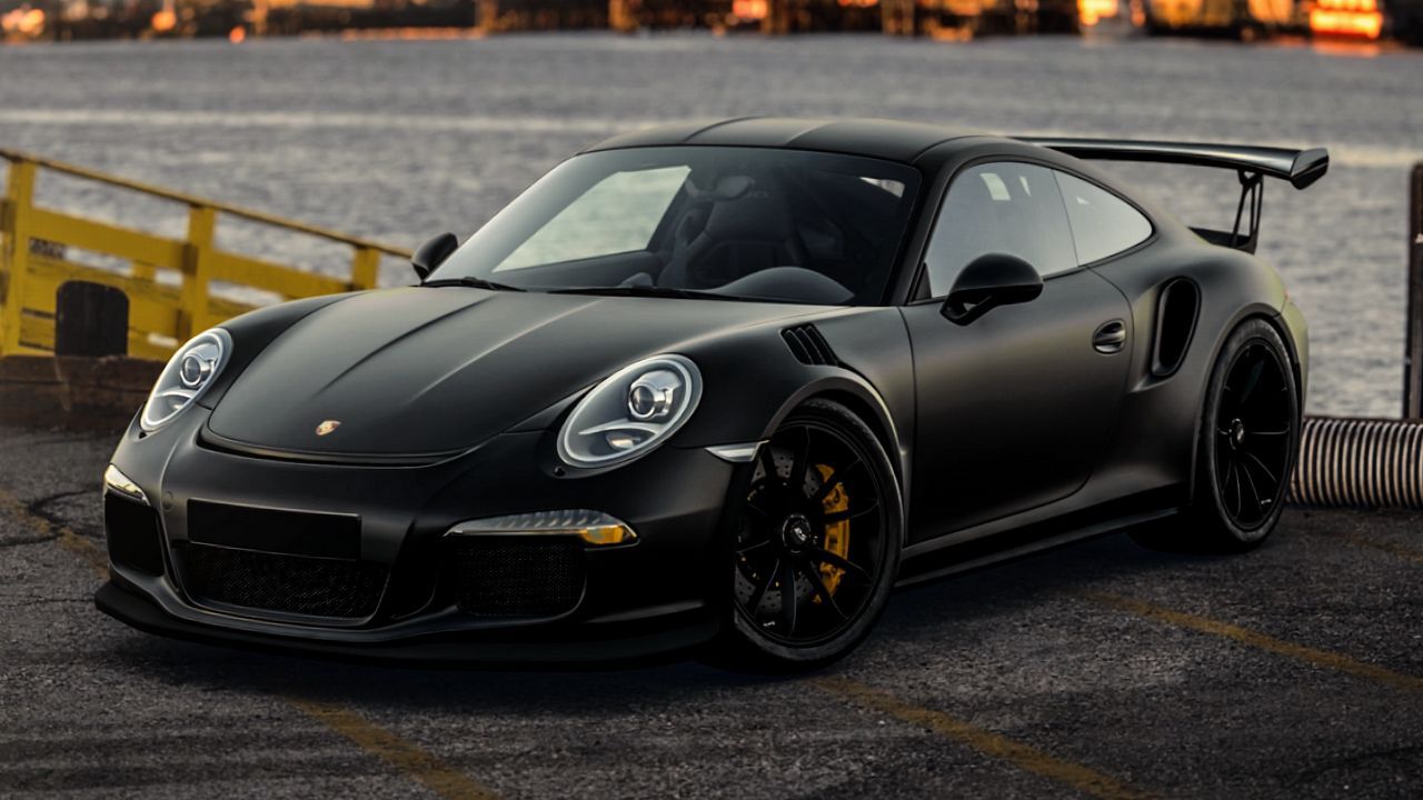 1280x720 Wallpaper porsche porsche, car, sportscar, black, side view hd, picture, image
