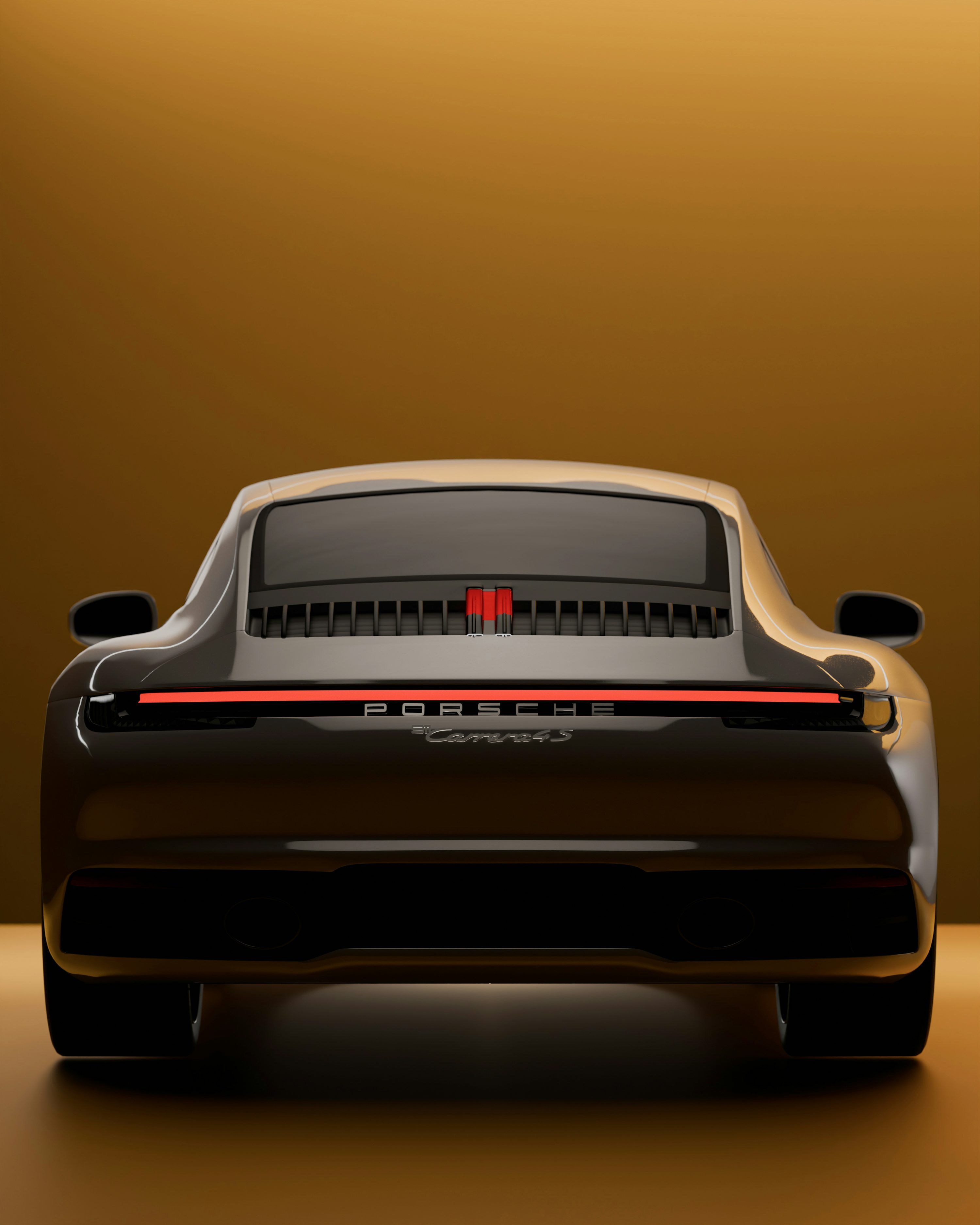 3000x3750 Rear view of a sleek, dark porsche carrera photo