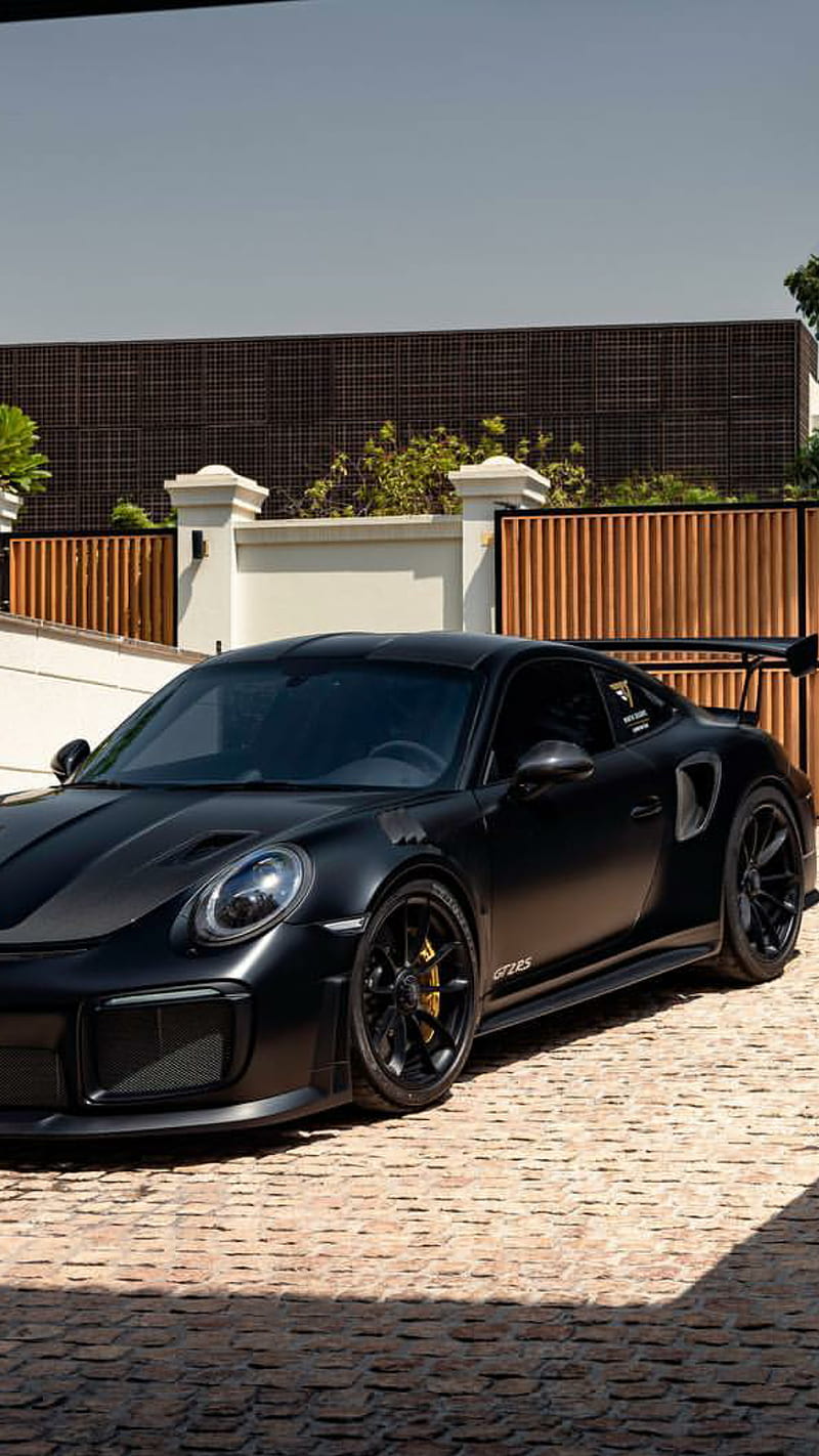 800x1422 Matte Black Porsche, gt, car, supercar, sports, america, new, carbon, HD phone wallpaper