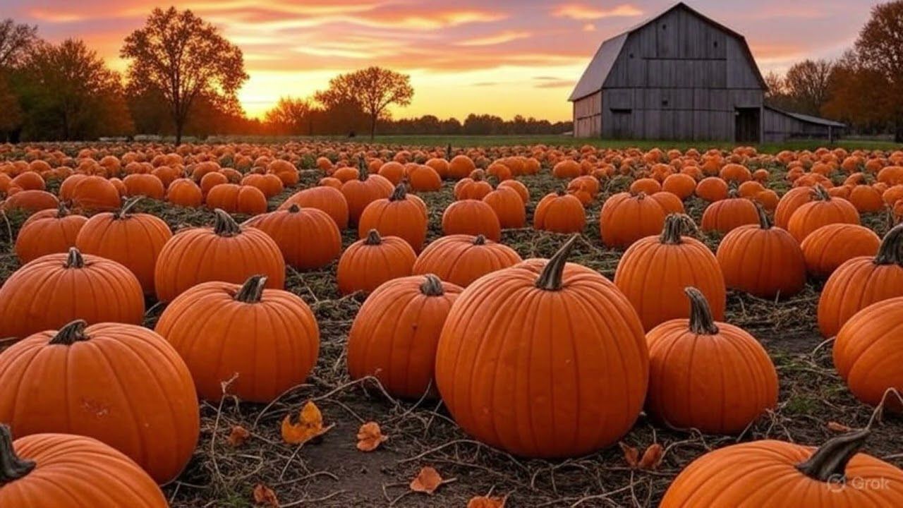 1280x720 Pumpkin Patch Sunset. Autumn TV Wall Art Background