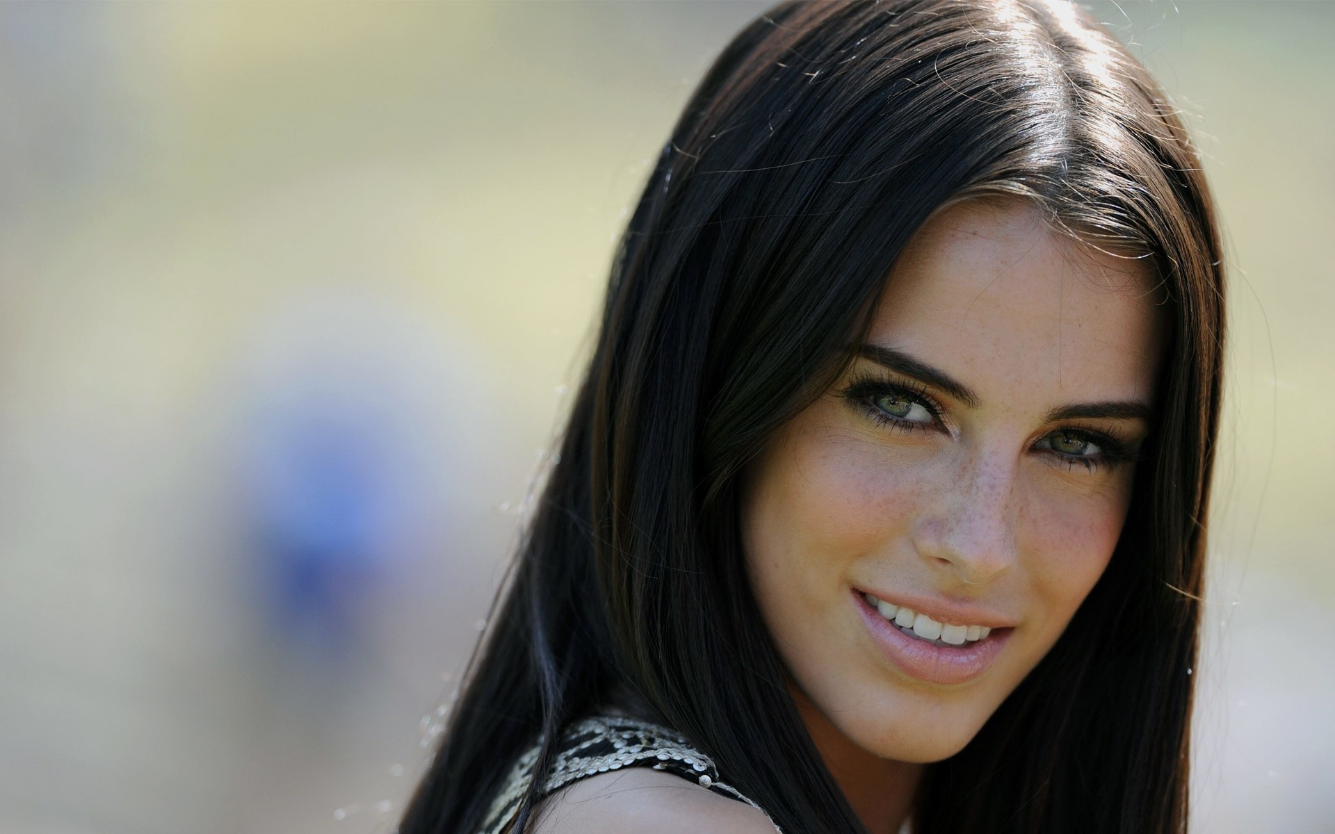 1920x1200 Wallpaper girl, face, smile, brunette, freckles, Jessica Lowndes for mobile and desktop, section девушки, resolution 1920x1200