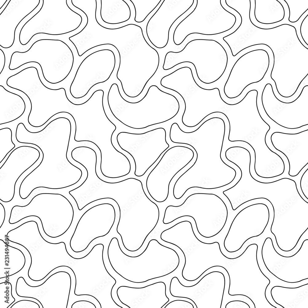 1000x1000 Seamless vector black and white hand drawn pattern. Abstract infinite backdrop. Graphic colorless illustration. Print for fabric, background, wallpaper, packeging, wrapping Stock Vector