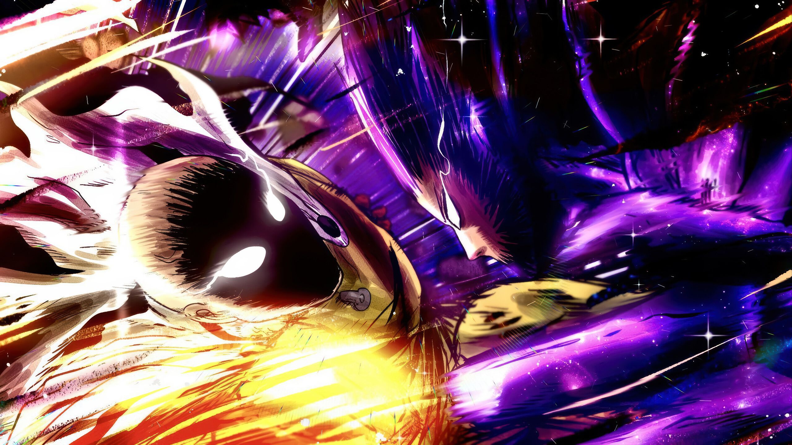 2560x1440 Saita vs. Garou Cosmic Form One Punch Man Wallpaper 4K HD PC