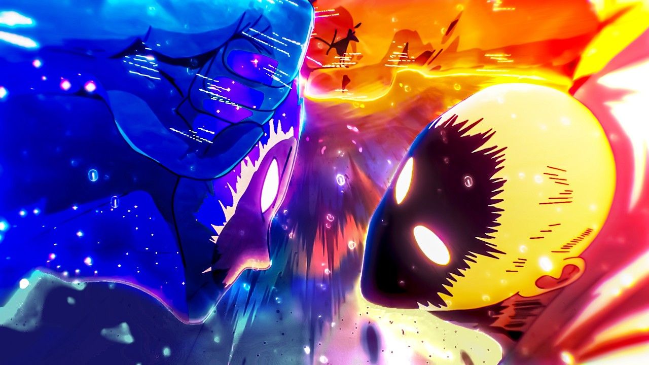 1280x720 COSMIC GAROU VS SAITAMA FULL FIGHT. ONE PUNCH MAN MANGA ANIMATION