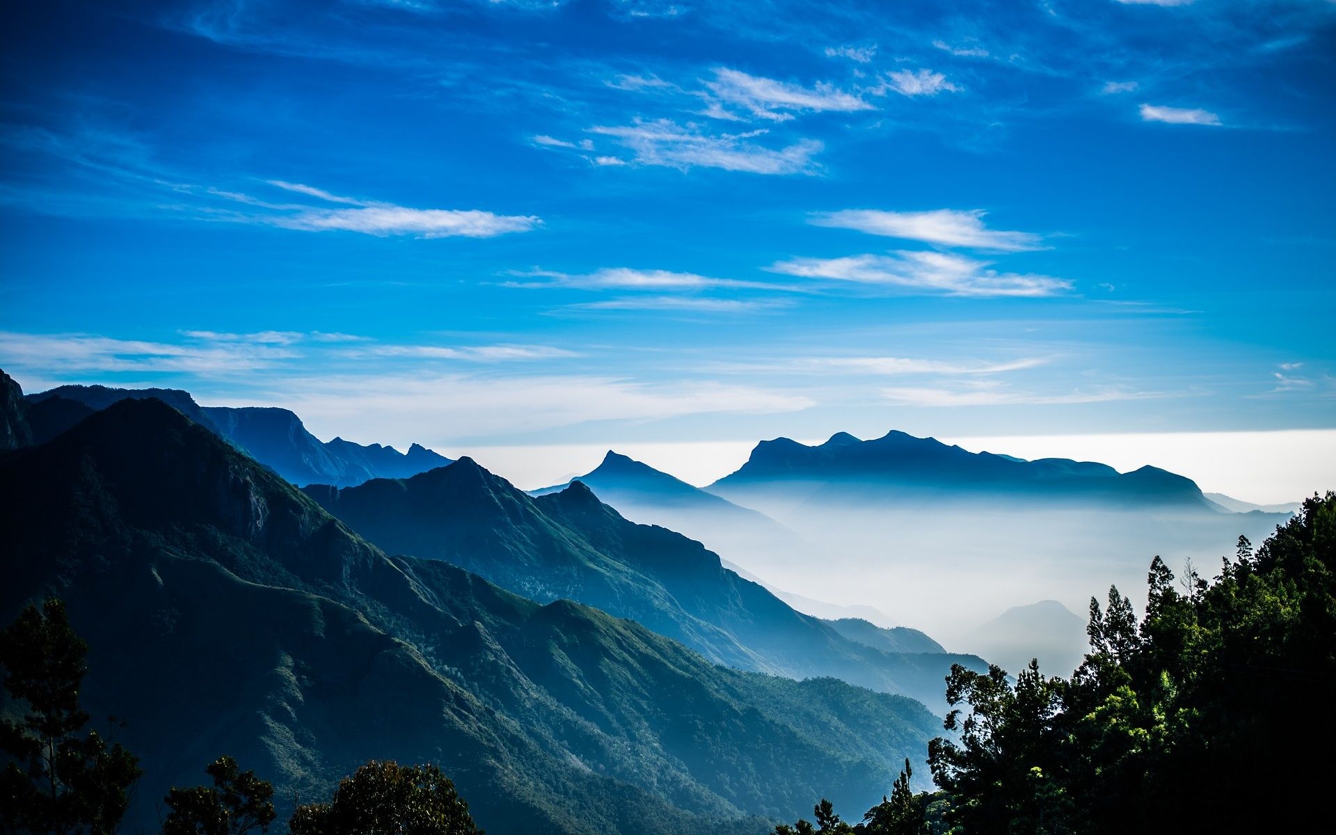 1920x1200 Mountain range Wallpaper 4K, Hills, Sunrise, Foggy