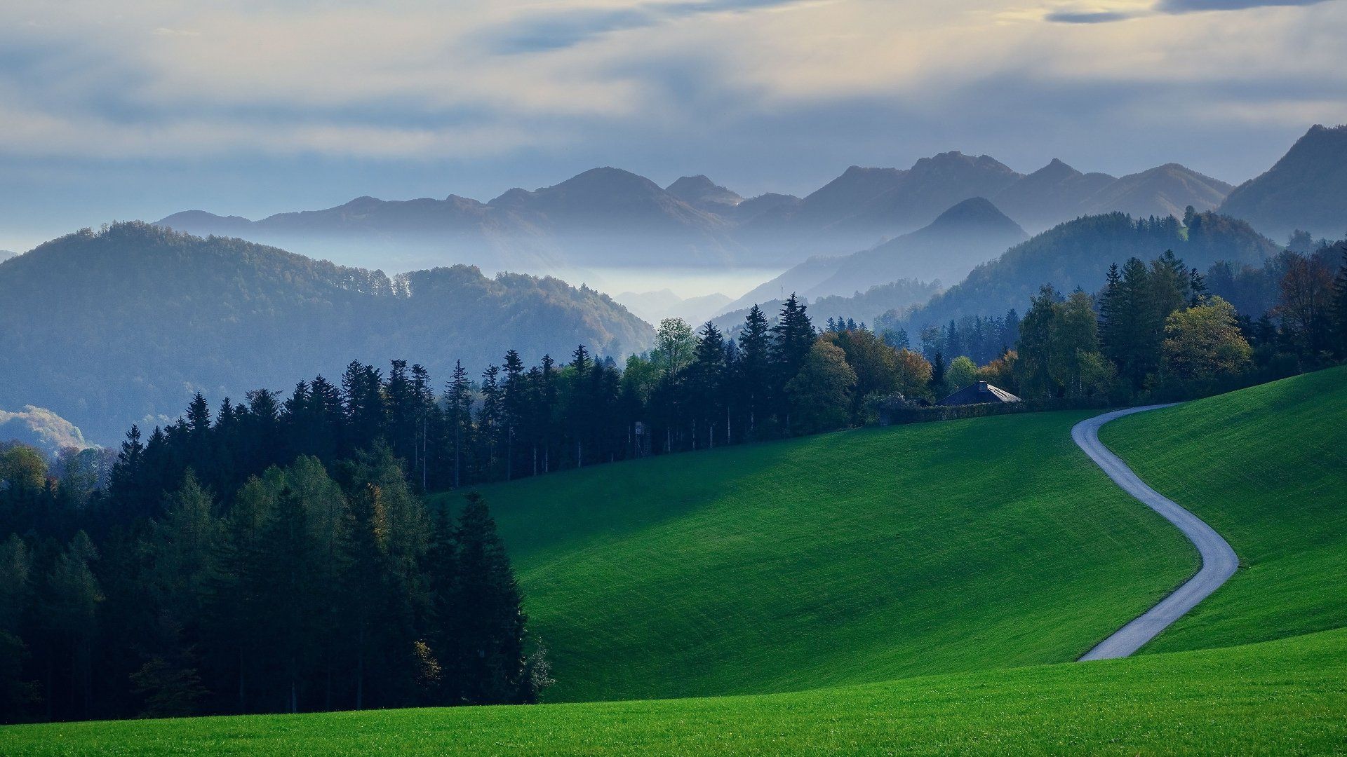 1920x1080 Autumn Fog on Mountain Road