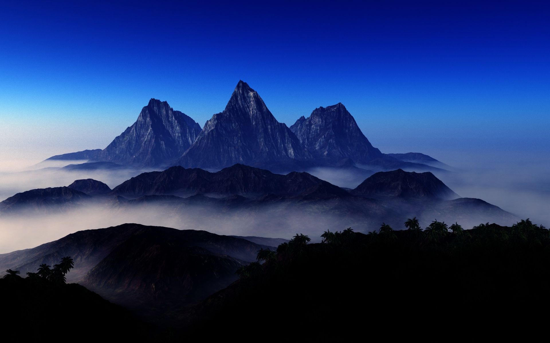 1920x1200 Mountain Peaks Wallpaper 4K, Foggy, Aerial view, Blue Sky