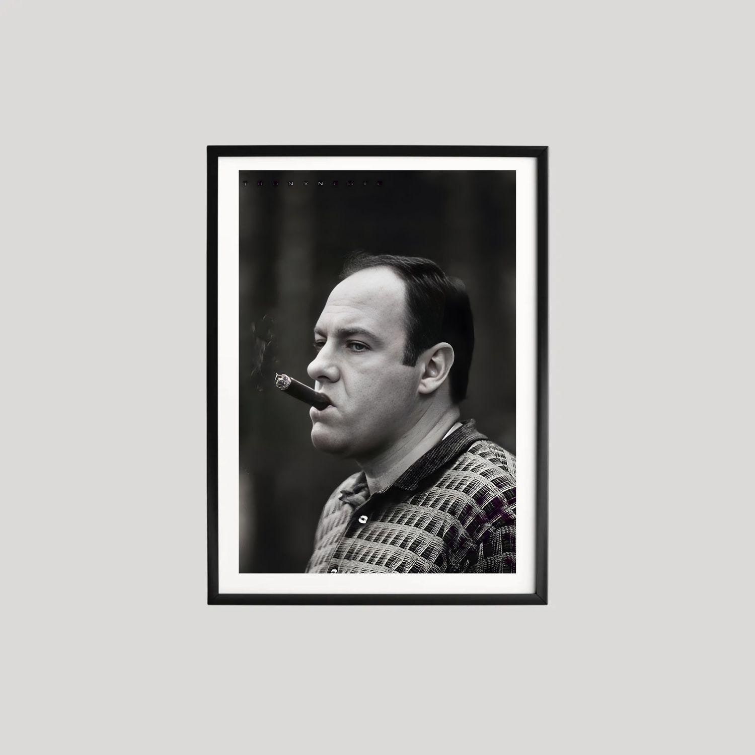 1500x1500 Tony Soprano Photography Print, Cigar Poster, Black & White Sopranos Wall Art, Vintage Retro Decor, Museum Grade Fine Art Poster