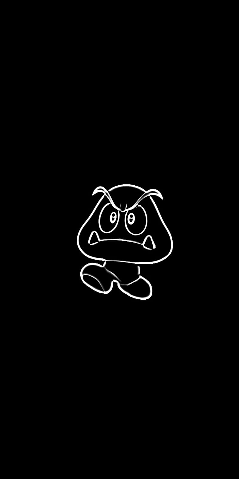 800x1600 Mario Goomba, black, black and white, games, goomba, mario, nintendo, snes, super mario, HD phone wallpaper