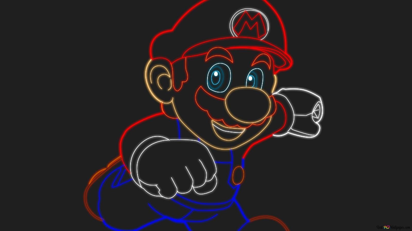 1600x900 Mario Neon Glow HD wallpaper download