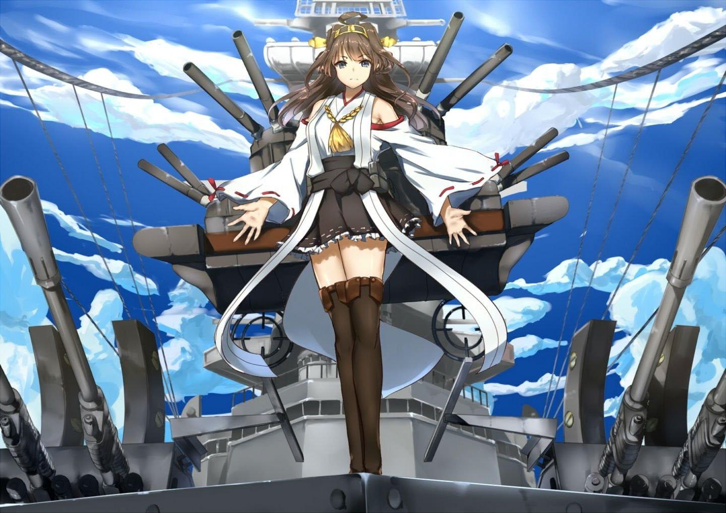 1440x1019 Black haired female anime character digital wallpaper, Kongou
