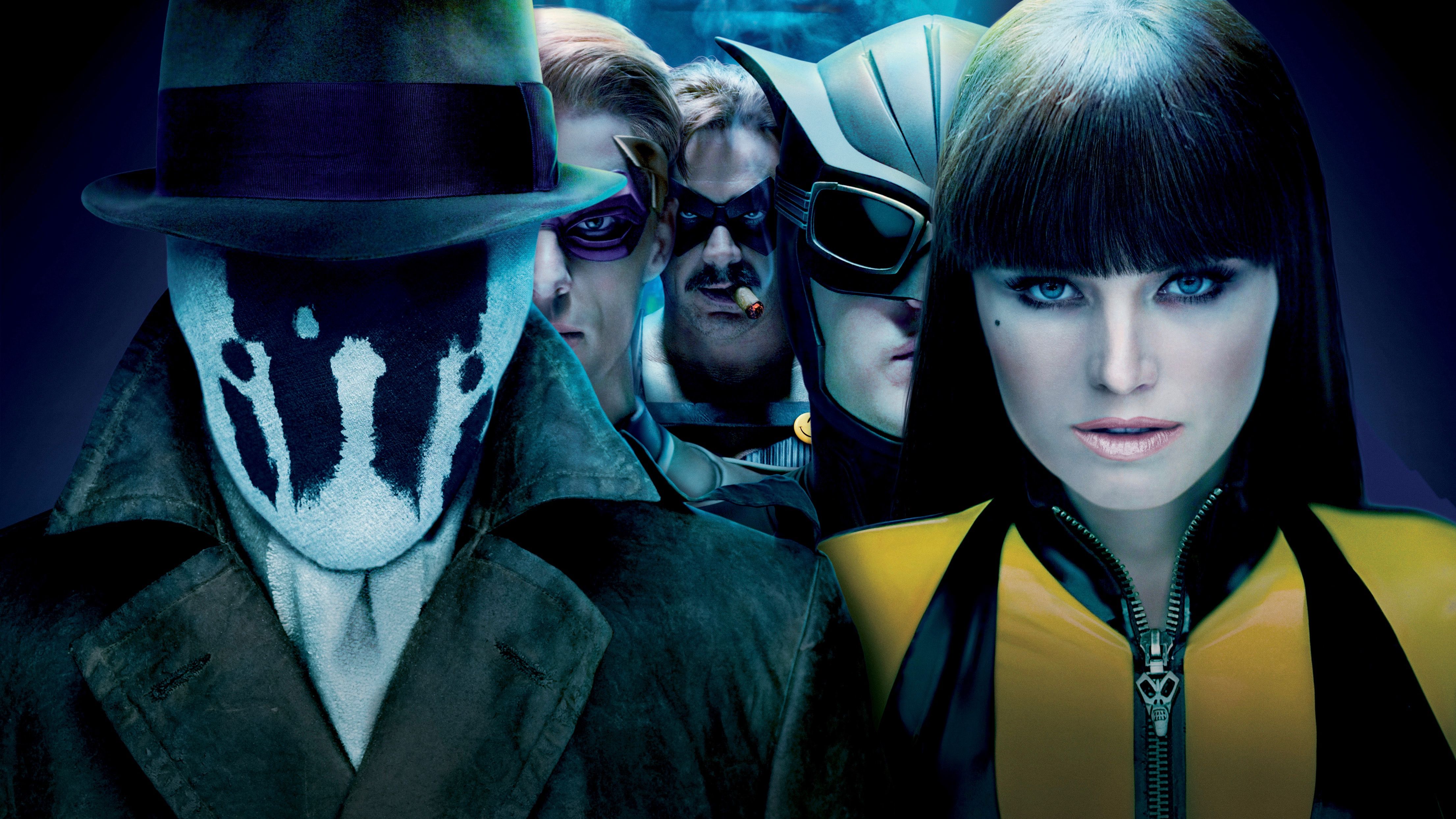 4423x2488 Desktop wallpaper: The Comedian (Watchmen), Rorschach, Movie, Watchmen, Nite Owl, Silk Spectre 4K free download for PC. 1518364