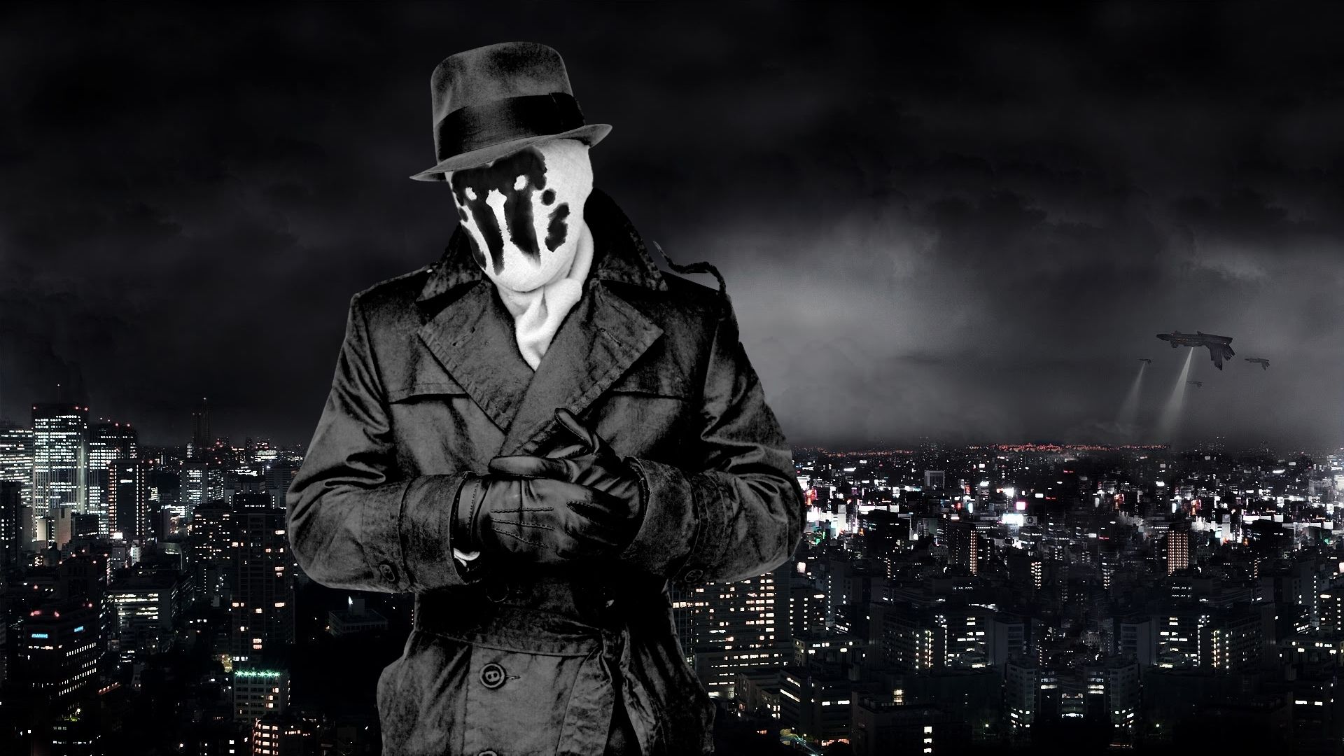 1920x1080 watchmen, Rorschach, Movies, Comics, Art, Cities, Night, Lights Wallpaper HD / Desktop and Mobile Background