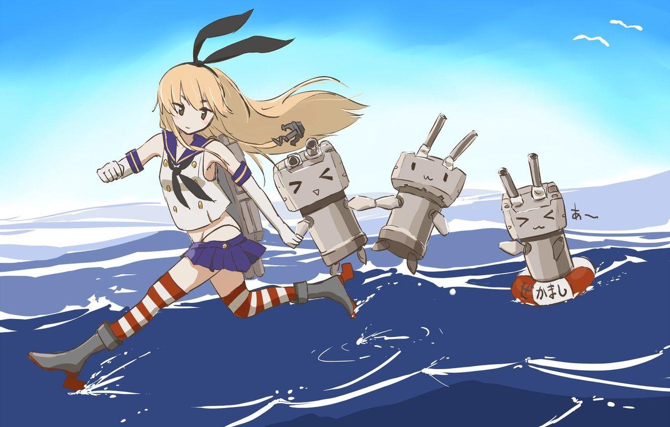 1332x850 Wallpaper sea, water, girl, round, Seagull, anime, art, kantai