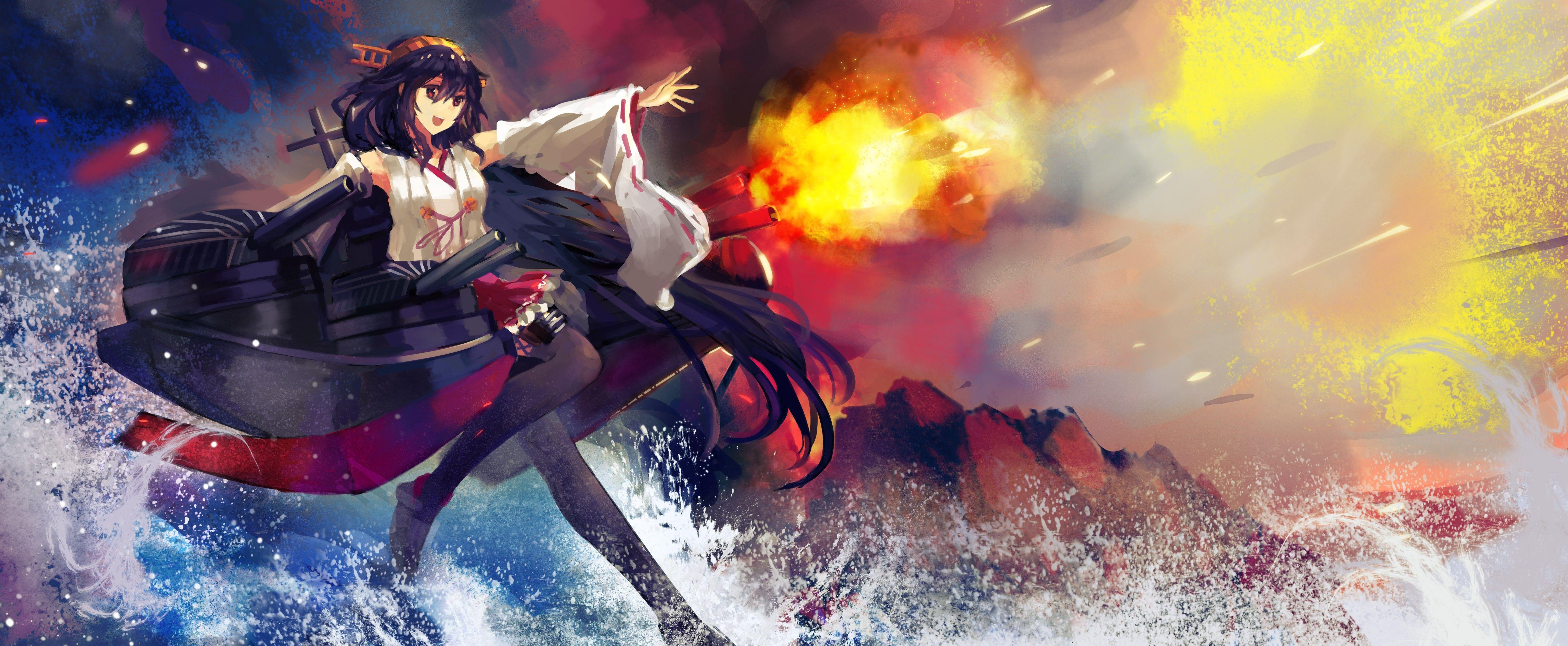 5504x2267 anime, Kantai Collection, Haruna (KanColle) Wallpaper HD
