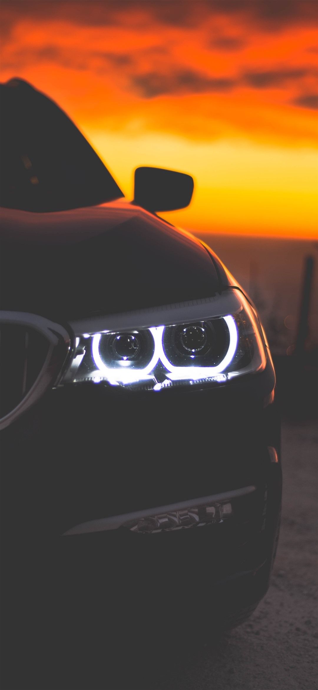 1080x2340 Wallpaper Black car front view, headlight, dusk 3840x2160 UHD 4K Picture, Image