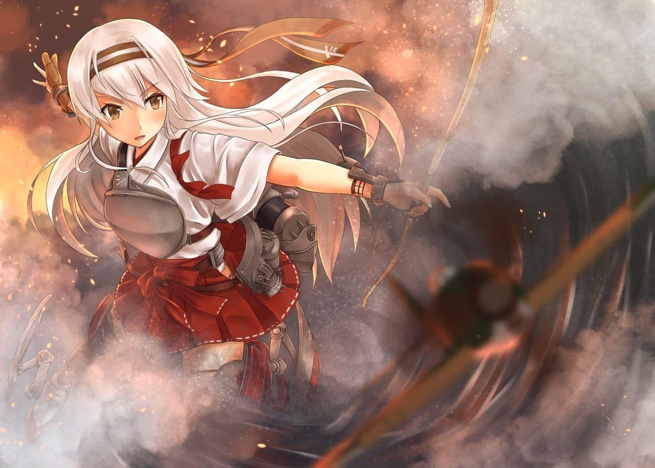 1288x920 Gray haired female anime character illustration, Kantai Collection