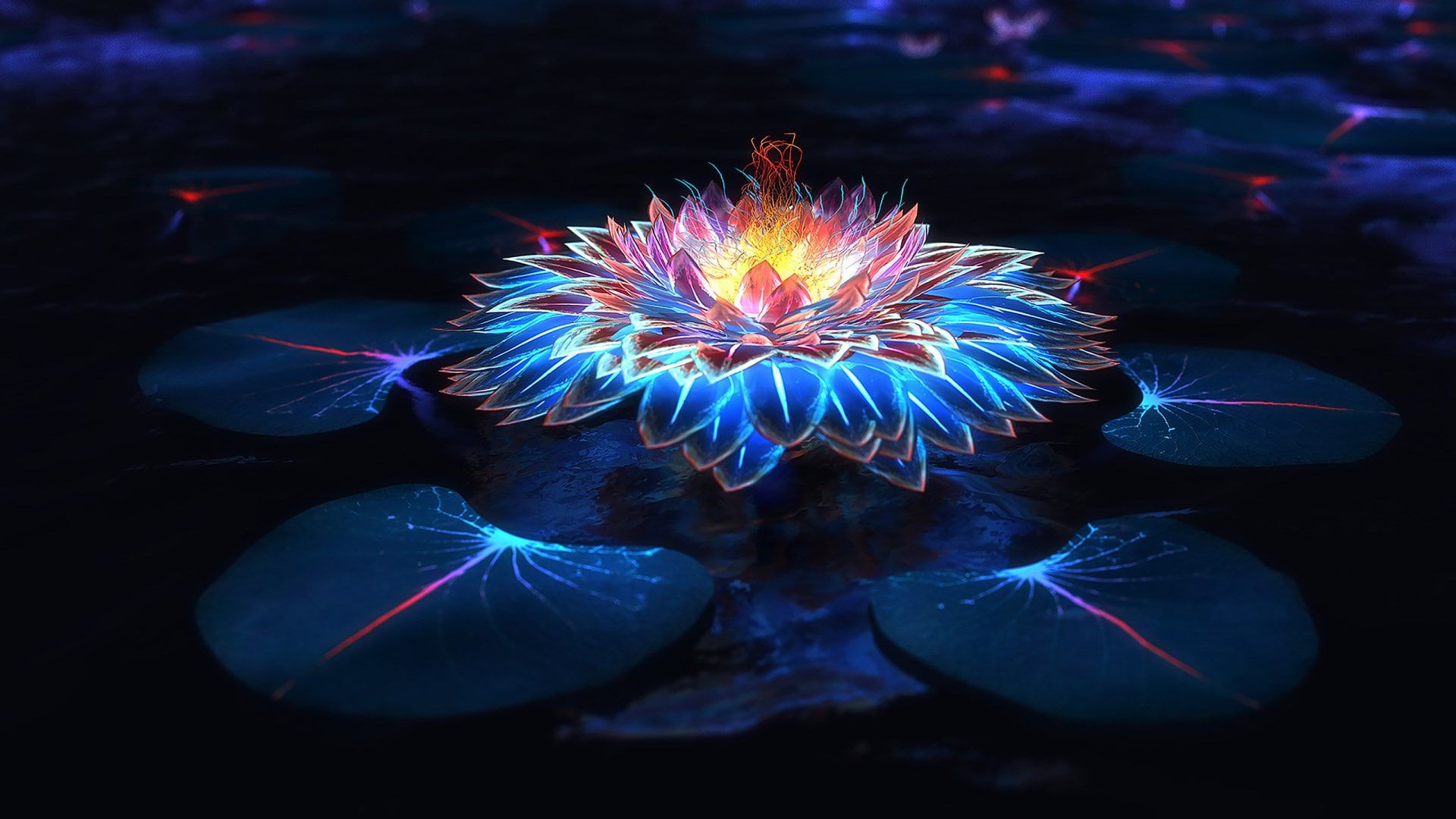 1920x1080 Psychedelic Abstract Blue Flower Fantasy Art HD Abstract Wallpaper