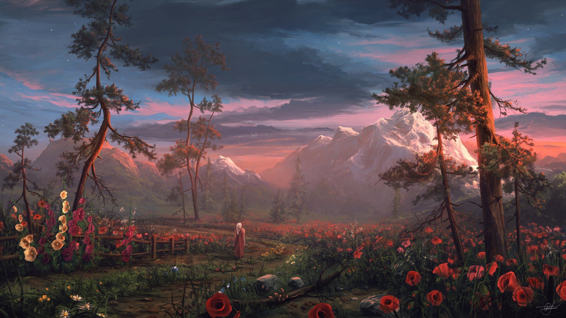 1920x1080 Warrior's Path Flower Landscape HD Wallpaper