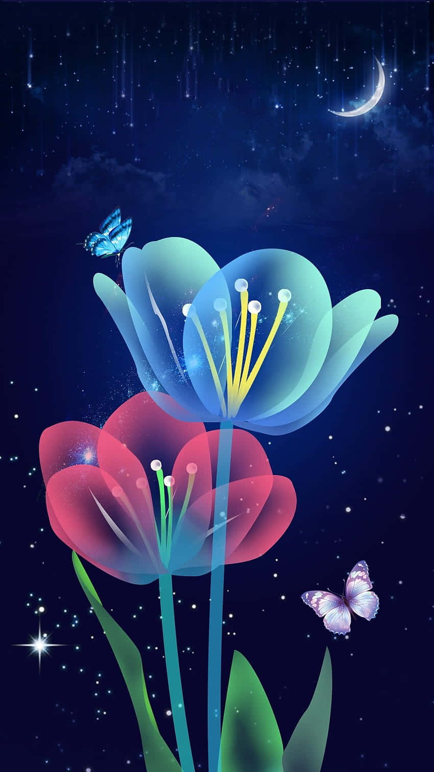 850x1511 Download Enchanted Night Floral Fantasy Wallpaper