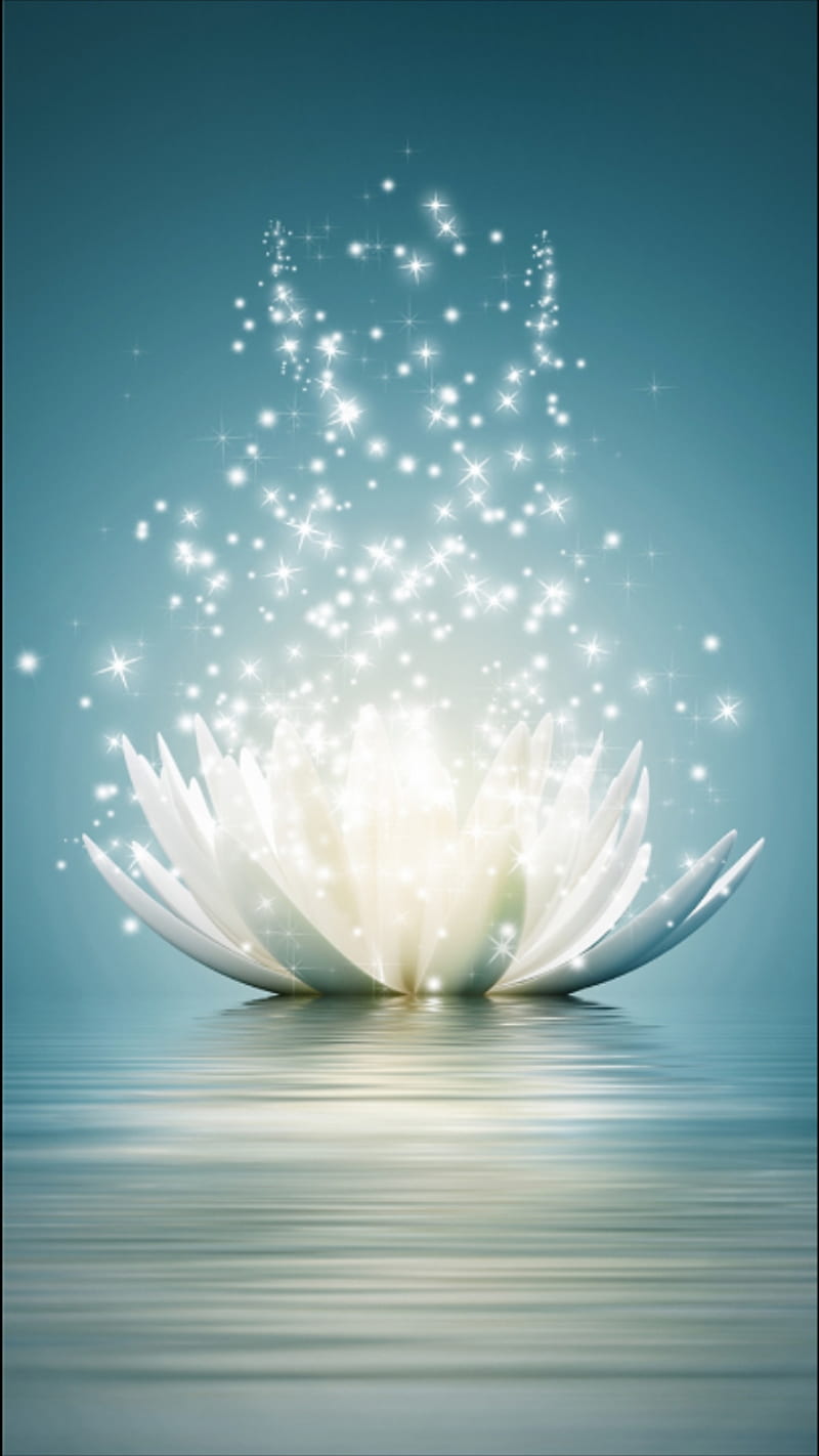800x1422 Magical lotus, fantasy, lotus, luminos, flower, magical, white, blue, HD wallpaper