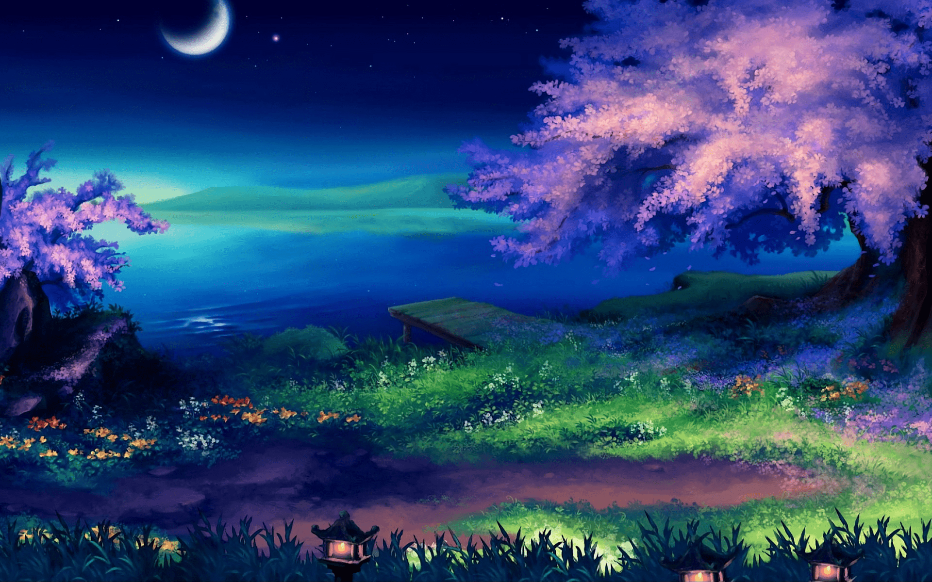 1920x1200 Moonlit Fantasy: Enchanted Night by the Floral Lakex1200
