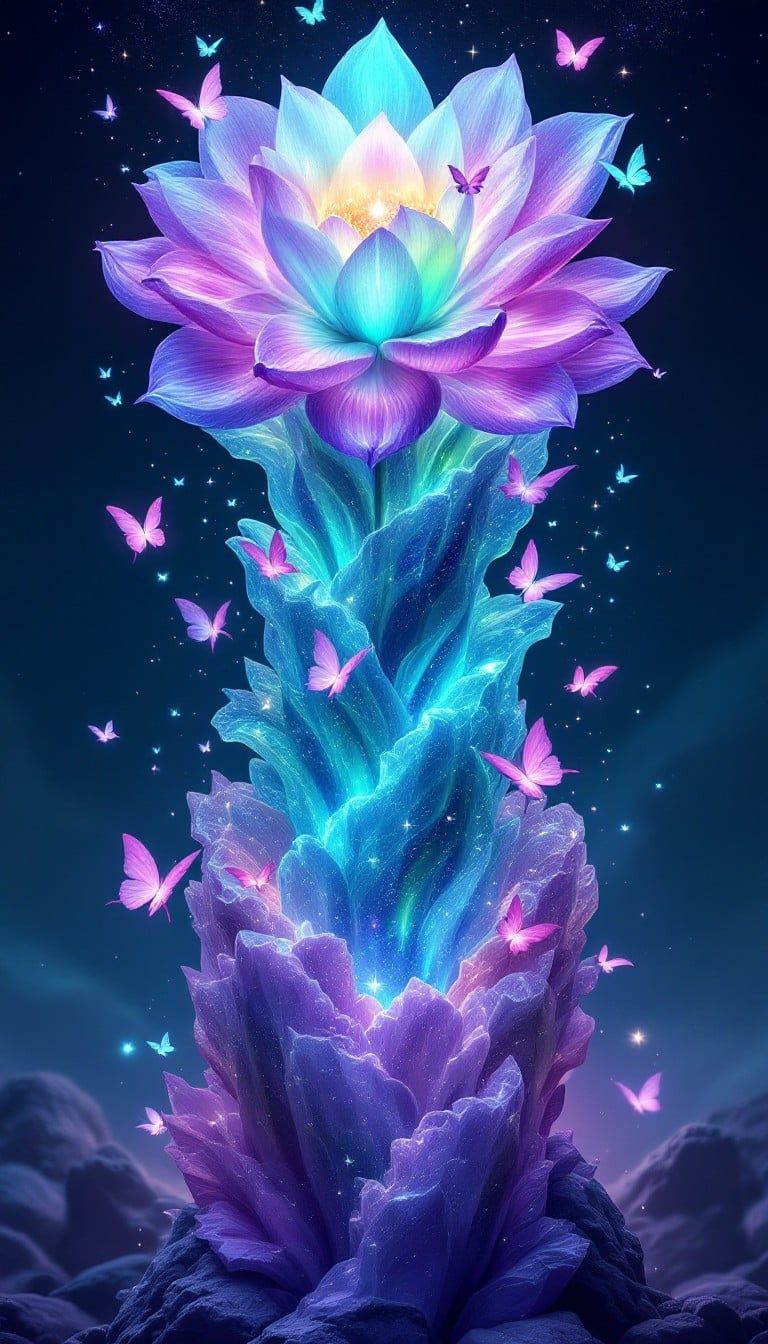 768x1344 Free Glowing Fantasy Flower Image, Fantasy, Surreal