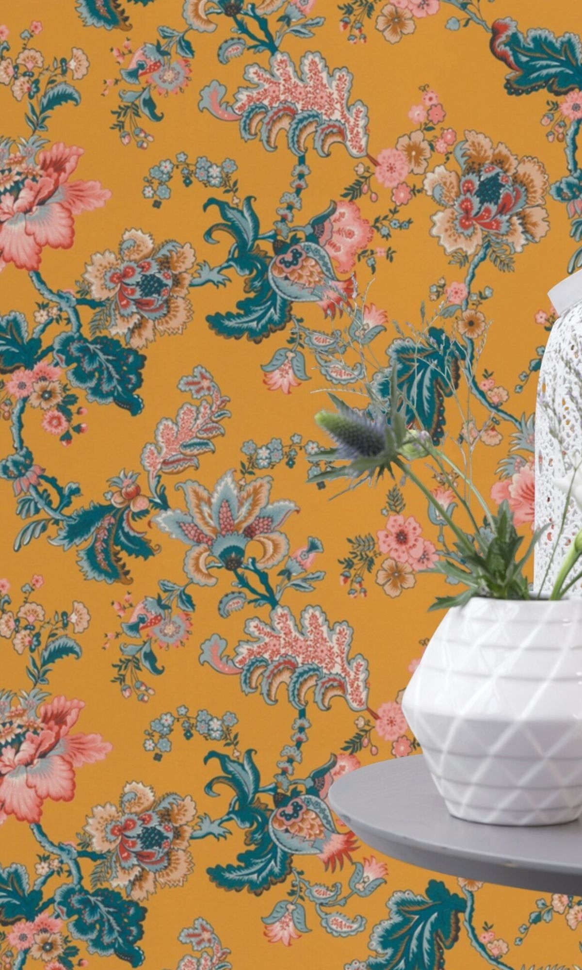 1200x2000 Yellow Hand Painted Fantasy Floral Blossoms Wallpaper R7875