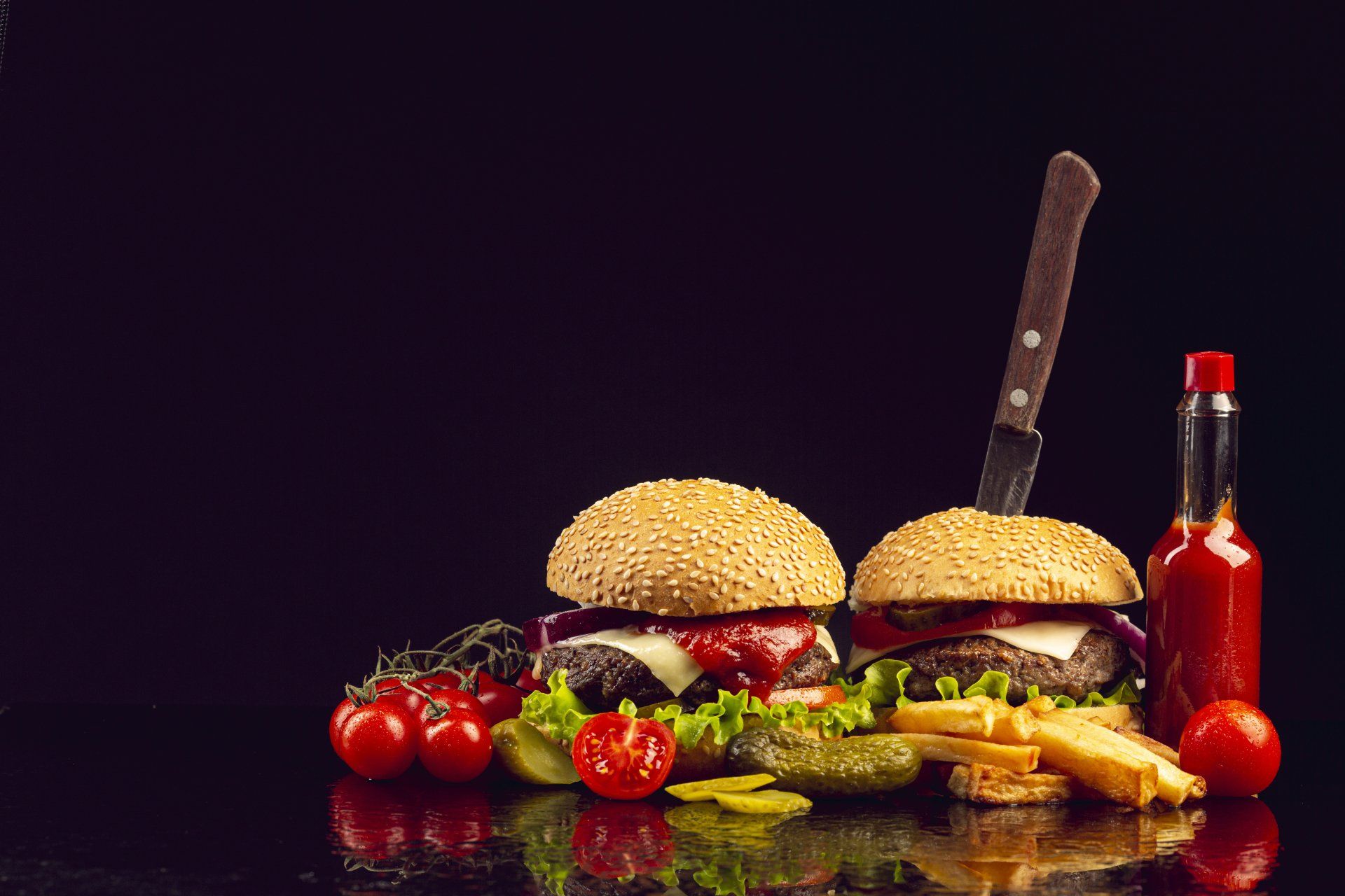 1920x1280 Download Still Life French Fries Tomato Food Burger 4k Ultra HD Wallpaperx3840