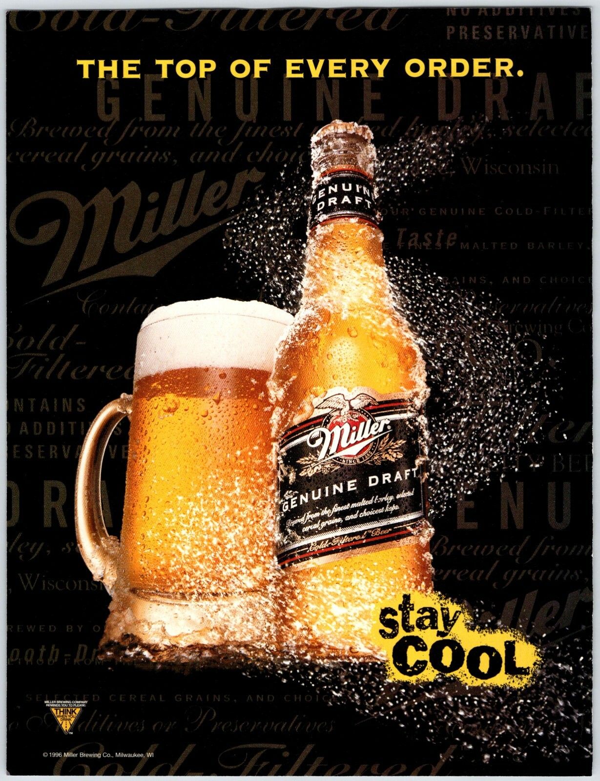 1229x1600 MILLER GENUINE DRAFT BEER Vintage 1990's 8 X 10.75 Magazine Ad M122