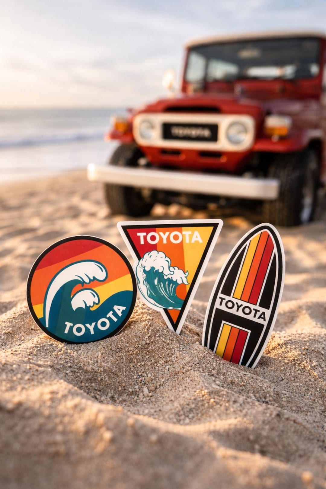 1080x1620 Toyota 4WD Surfing Stickers: Retro Japanese Car Decals