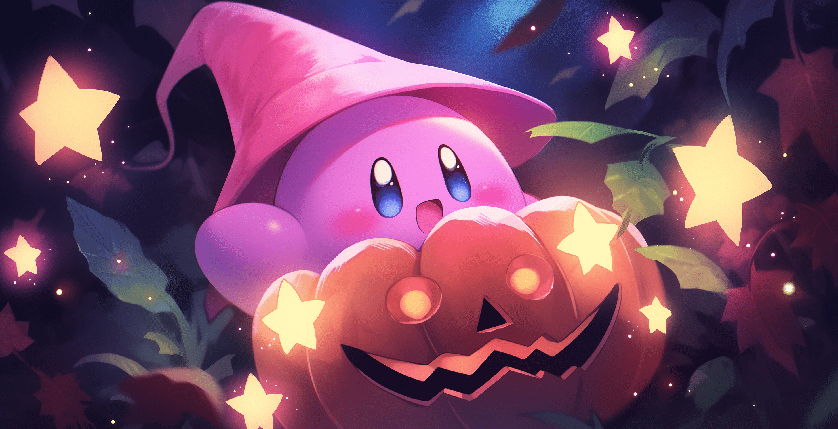 2912x1491 Kirby's Halloween Adventure HD Wallpaper