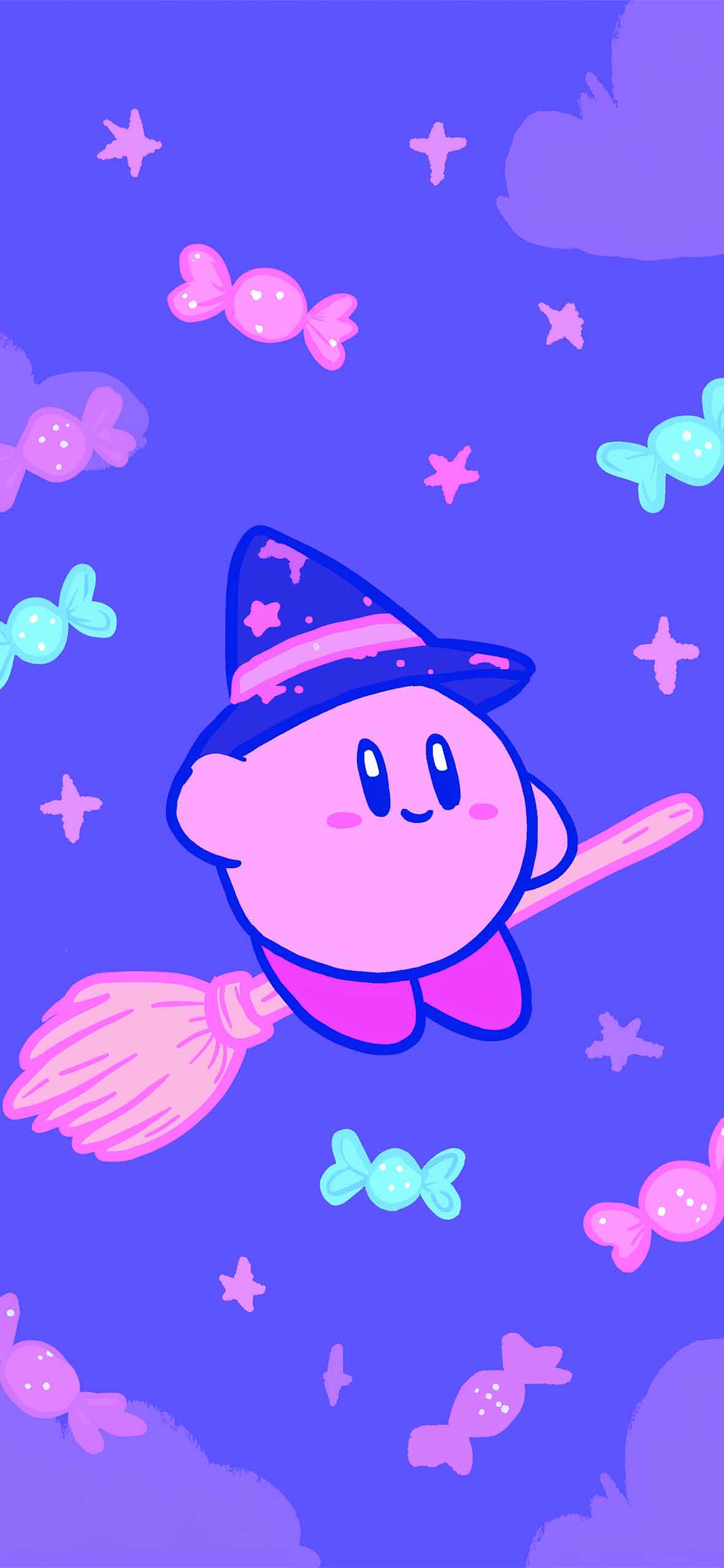 1180x2554 Kirby Witch Flying Broom Halloween Wallpaper