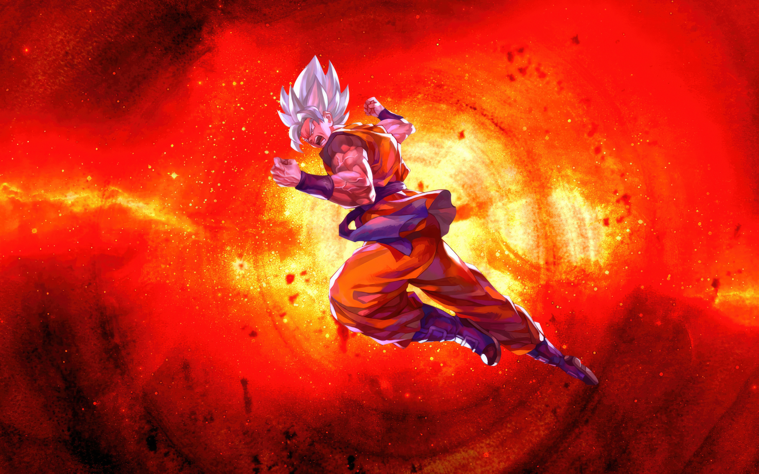 2560x1600 Anime character Goku Angry on red background Desktop wallpaper 2560x1600