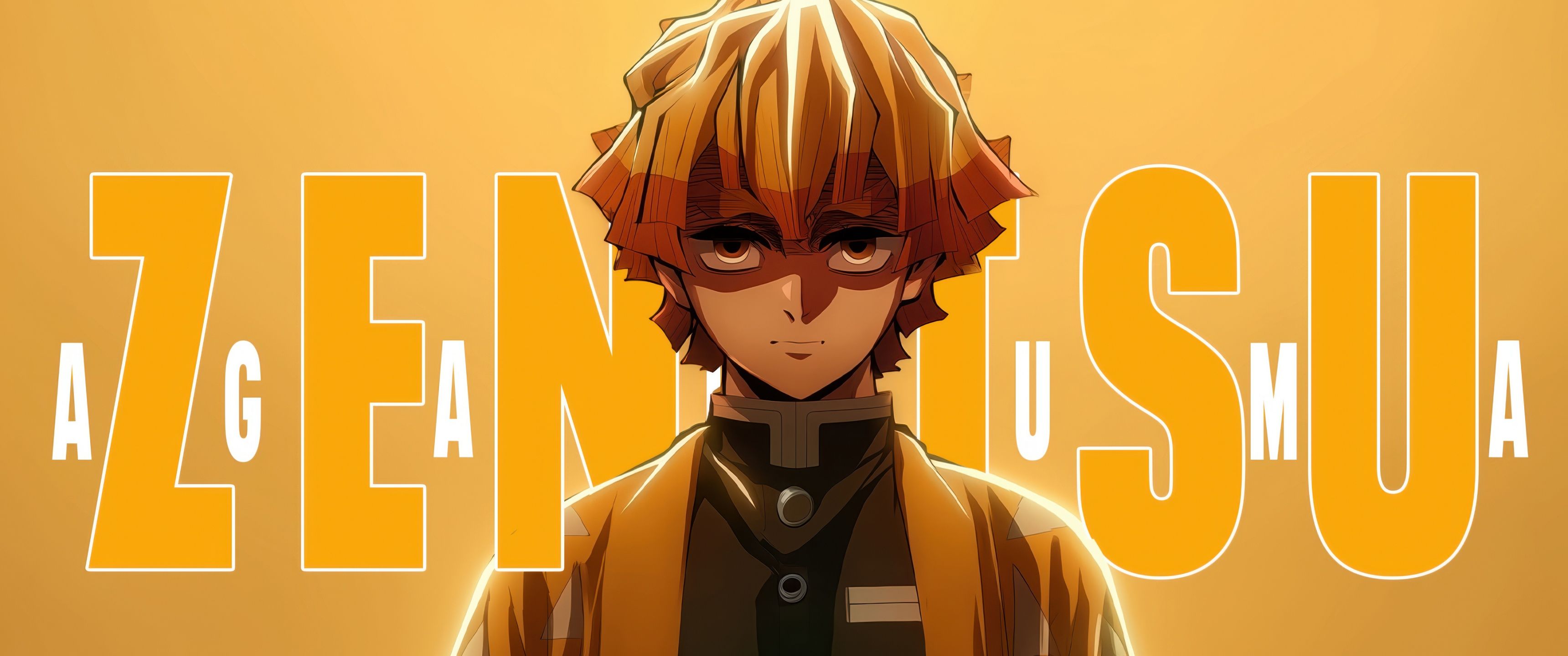 3440x1440 Zenitsu Agatsuma Wallpaper 4K, Character art, Yellow aesthetic