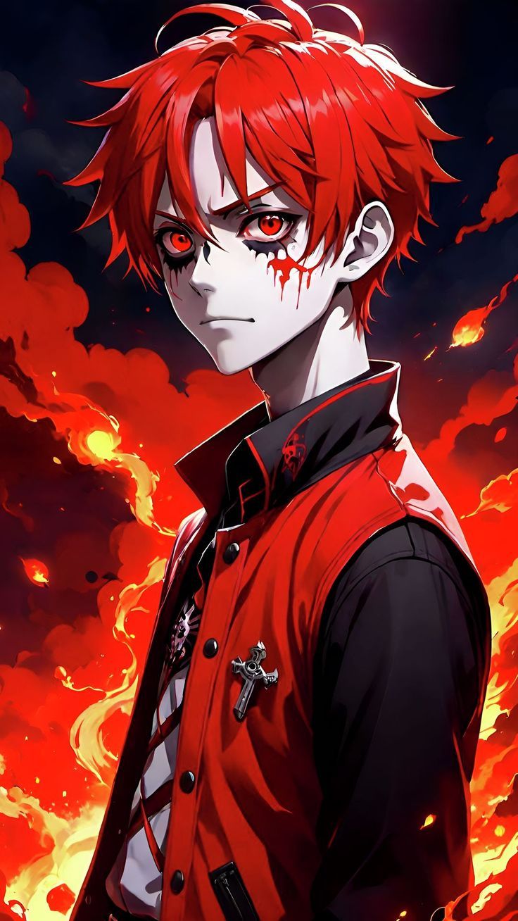 736x1308 Wallpaper boy, demon, red, fire, anime, artонь, аниме, арт, Anime 4K by ???ℯℯ? ℳℴ?ℯ??? ?. Download wallpaper boy, demon, red, fire, anime, artонь, аниме, арт for free