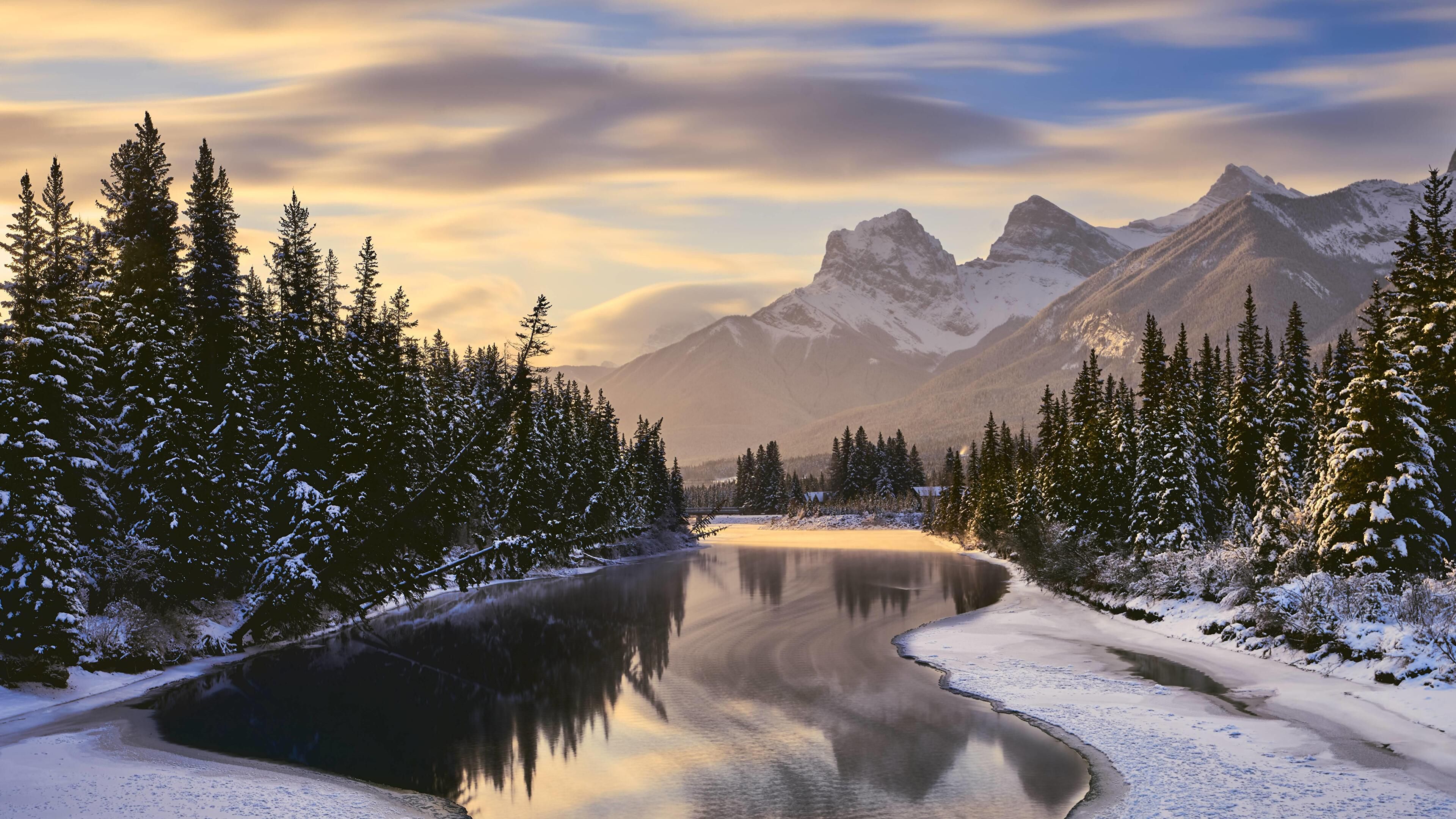 3840x2160 Bow River And The Three Sisters In Canmore Canada 4K HD Canada Wallpaper