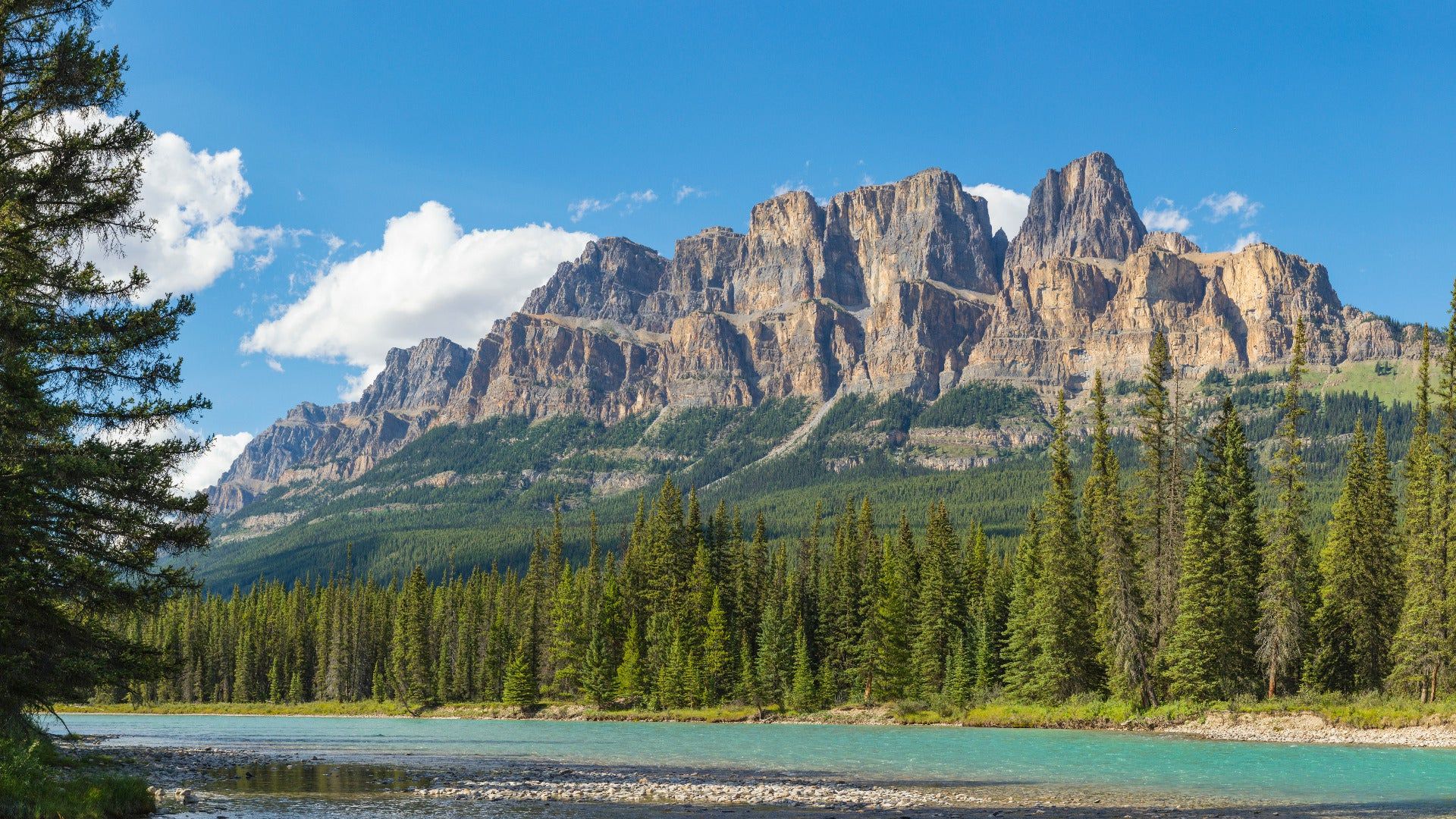 1920x1080 Castle Mountain & Bow River Canada Wall Mural