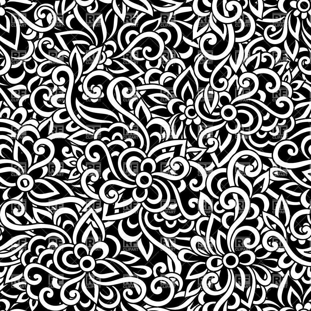 1000x1000 Black and white floral seamless pattern Vector Illustration