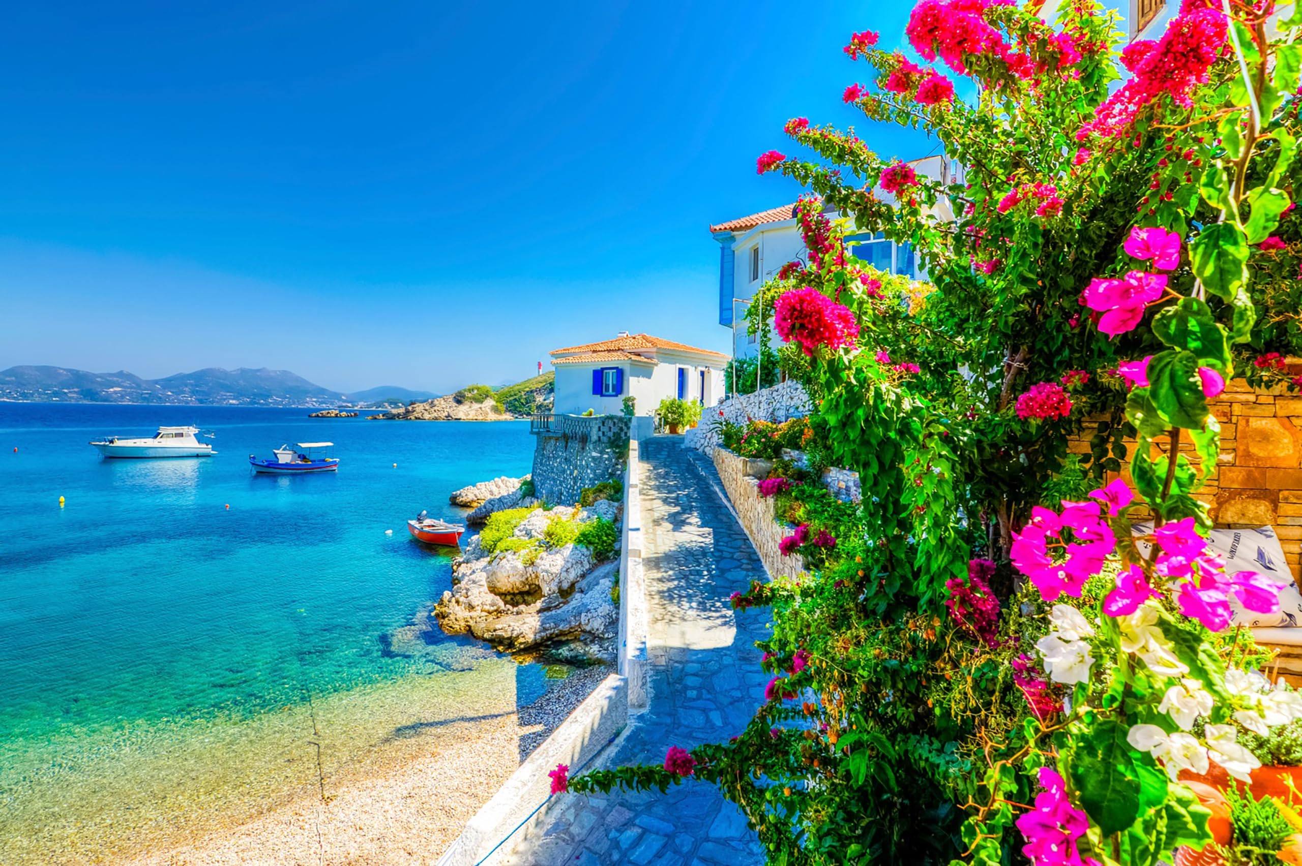 2560x1704 Amazon.com : CHNYWORK 12ftx8ft Greece Village Backdrop Greek Samos Island Spring Beach Seaside Harbor Scenery Background Europe Travel Theme Party Decorations Artistic Portraits Photo Studio Props Wallpaper