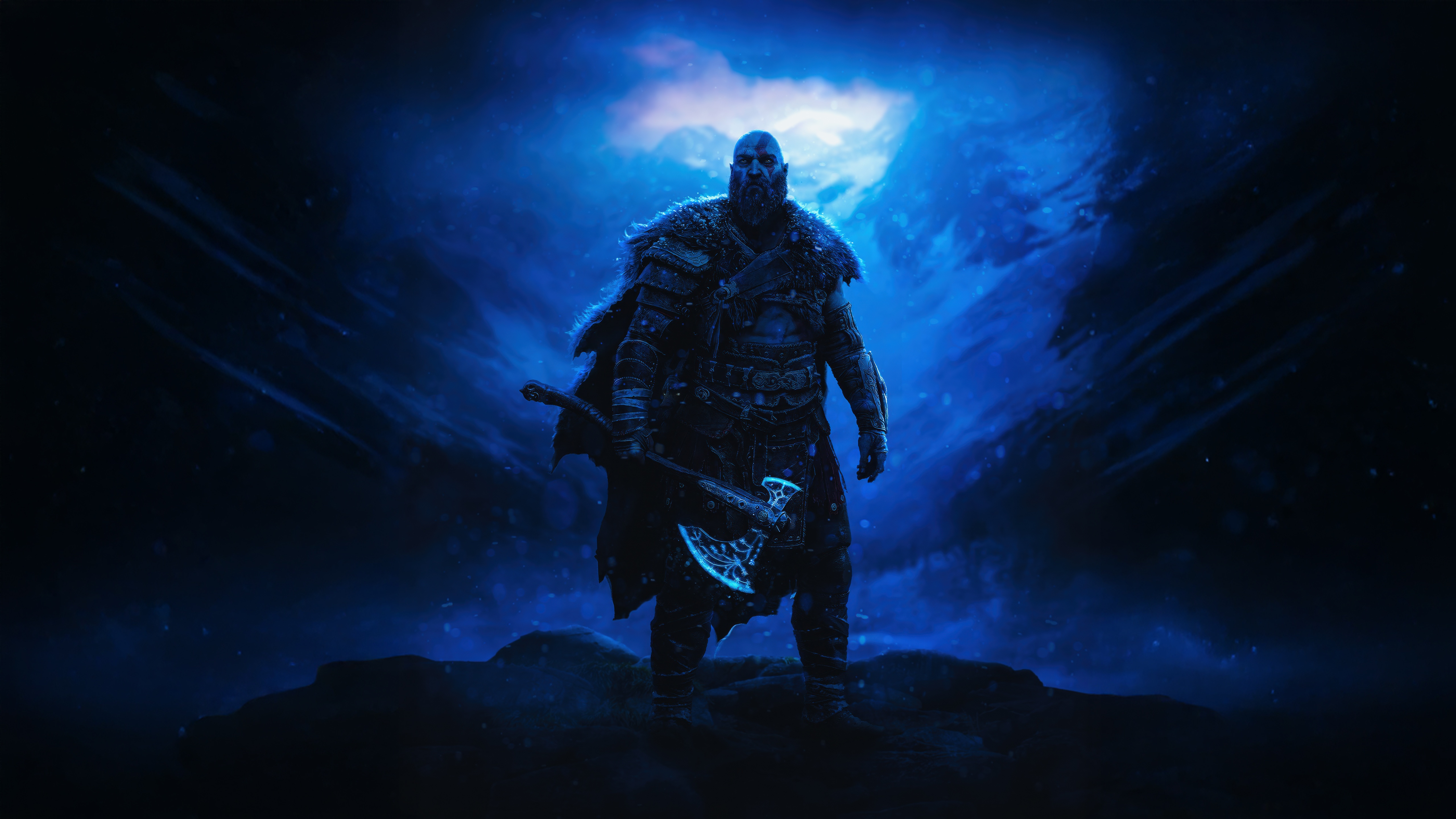 5120x2880 Wallpaper Sony, Ragnarok, weapon, Kratos, blue, God of War, snow, blow for mobile and desktop, section игры, resolution 5120x2880