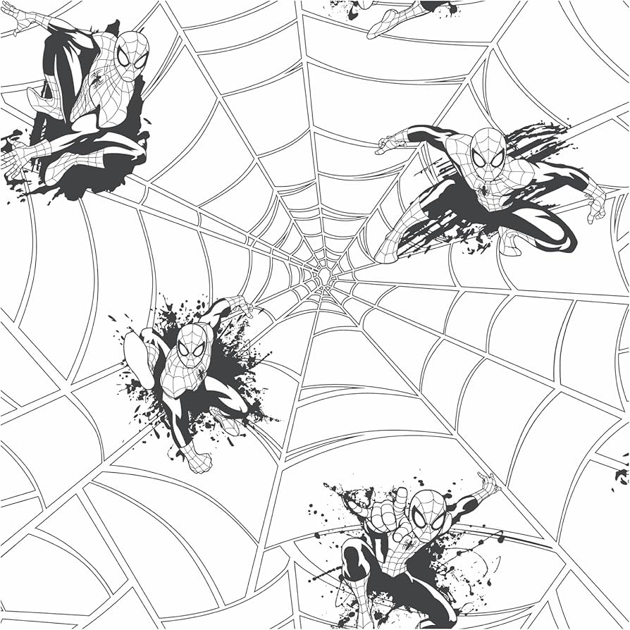 894x894 York Wallcoverings ZB3272 Spiderman Web Wallpaper, Cool White Soot Charcoal Gray